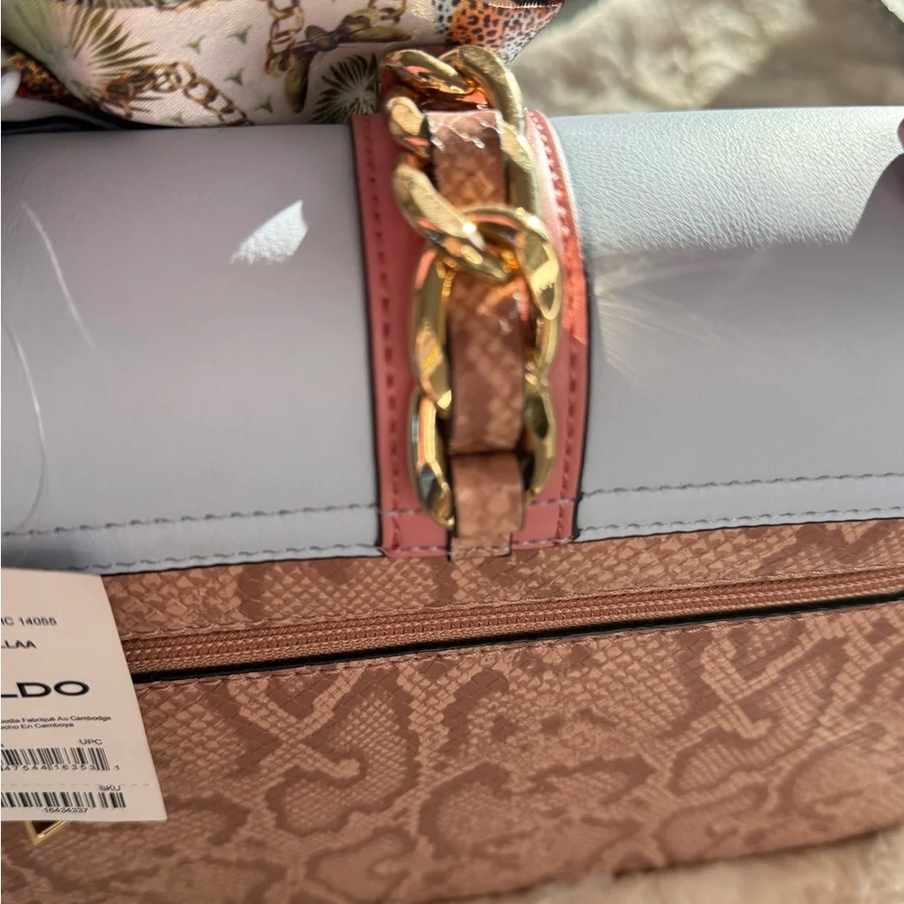 Aldo Caiilla Top Handle Satchel Snake Print + Chain Detail - Picture 4 of 16